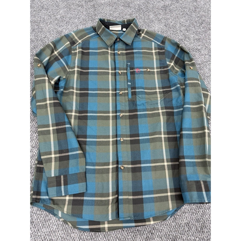Fjallraven Fjallglim Shirt Flannel Mens M Plaid Button Zip Pocket Hiking Outdoor